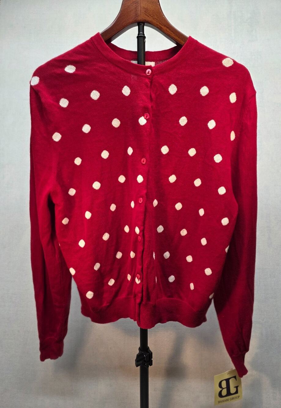 NWT Vintage 80s 90s Red White Polka Dot Cardigan Cotton Sweater Sz‎ 16 Deadstock